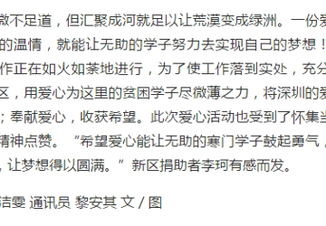 新区爱心人士走进肇庆怀集开展慈善捐赠活动 一对一精准资助山区娃