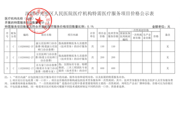 深圳市光明区人民医院医疗机构特需医疗服务项目价格公示表